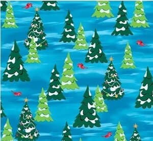 Tela azul con arboles de navidad. Quilting treasures
