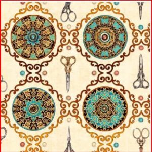 Tela con motivos de costura.Quilting treasures