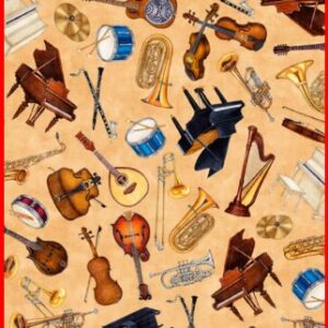 Instrumentos musicales sobre beige.Quilting treasures