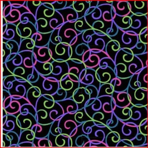 Espirales de colores sobre negro.Quilting treasures