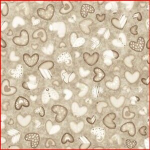 Tela de corazones en beiges. Quilting treasures