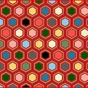 Tela  de hexágonos sobre rojo.Quilting treasures