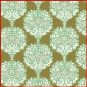 Flores en círculos sobre verde.Tilda