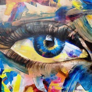 El ojo en multicolor en polipiel para bolsos(Medidas 44x 44 cm)
