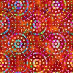 Tela multicolor con círculos de colores simulando  batik.Quilting treasures