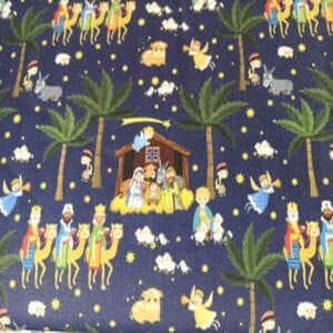 El Belén y los Reyes Magos sobre azul marino