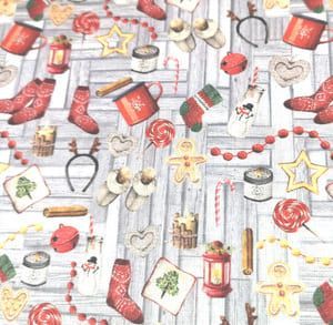 Botas y otros motivos navideños en rojo sobre claro