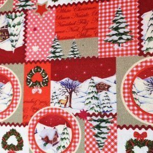 Tela roja con motivos navideños en blanco (1,50)