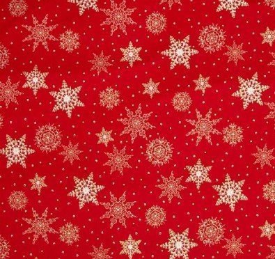 Tela de con motivos navideños en rojo, y gris sobre blanco de quilting treasures