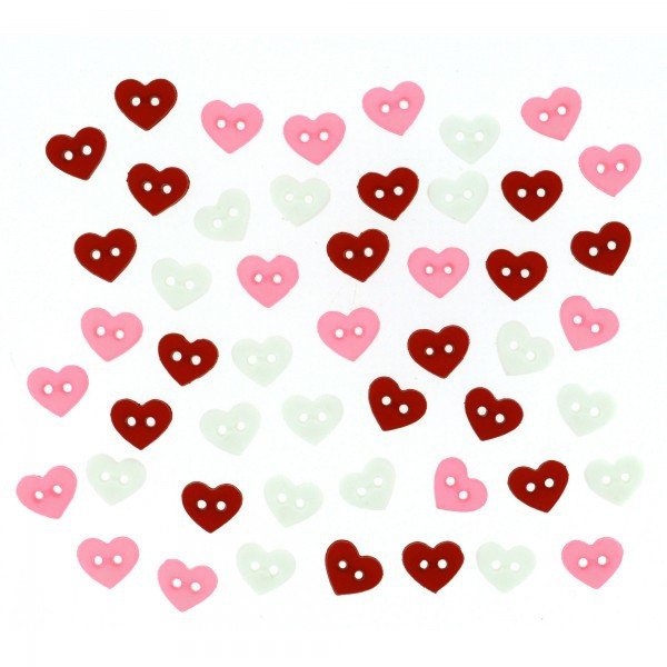 Botones de corazones en rojo. blanco y rosa