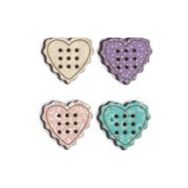 4 Botones de corazones de madera pintados