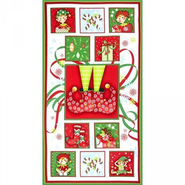 Panel de duendes navideños en verdes y rojos